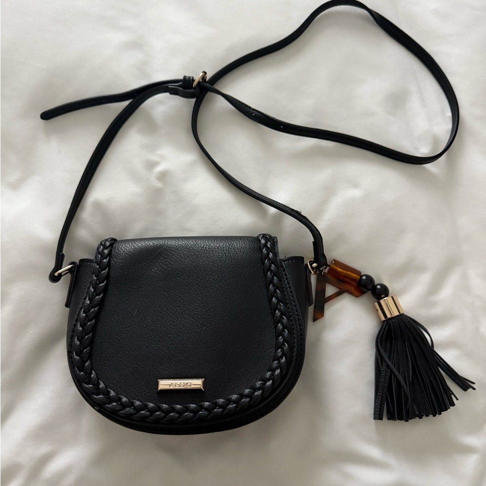 Black Crossbody Bag with Braided Detail